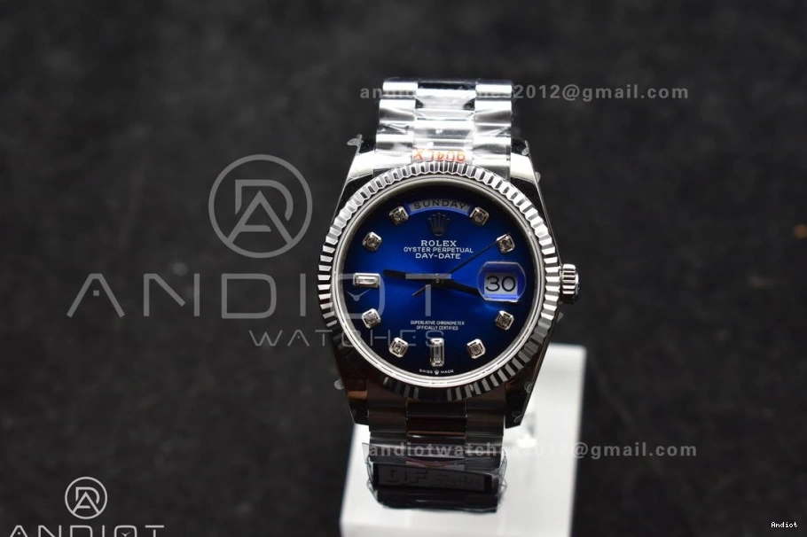 Best QF Diamond 904L Bracelet Comfortable (Gain Blue DayDate Edition Weight) Steel SS Dial vr3255 on 677 36 President V5 0806
